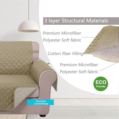 U-NICE HOME Reversible Sofa Cover Couch Cover for Dogs with Elastic Straps Water Resistant Furniture Protector for Pets Couch Cover for 3 Cushion Couch (Sofa, Light Camel/Beige)