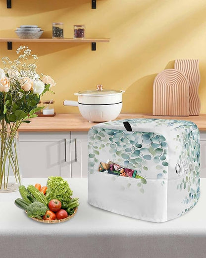 Eucalyptus Leaves Stand Mixer Dust Cover with Storage Pocket & Handles, Fits All Tilt Head & Bowl Lift Spring Botanical Vines Kitchen Appliance Cover Organizer Watercolor Bag Accessories, 6-8 Quart