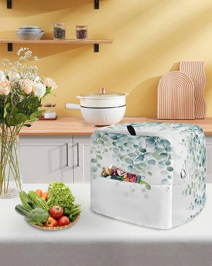Eucalyptus Leaves Stand Mixer Dust Cover with Storage Pocket & Handles, Fits All Tilt Head & Bowl Lift Spring Botanical Vines Kitchen Appliance Cover Organizer Watercolor Bag Accessories, 4.5-5 Quart