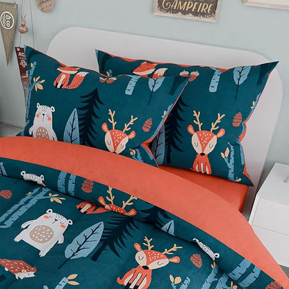 Woodland Animal Kids Bedding Set for Boys, Ultra Soft Microfiber Comforter Set Full Size 4-Pieces, Comforters Bed Sets for Kid Tween Teen Bedroom Decor