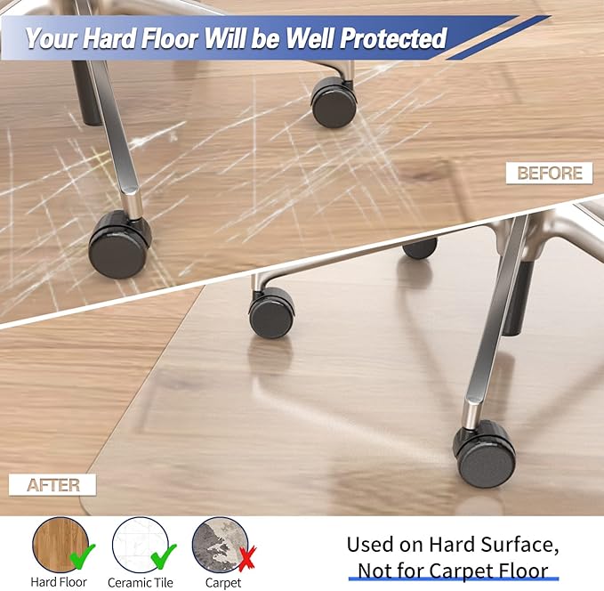 Amyracel Office Chair Mat for Hardwood Floor, 30” x 48” Clear Desk Chair Mat for Hard Floors, Easy Glide Floor Protector Mat for Office Chairs