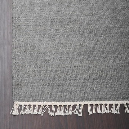 Rugsotic Carpets Hand Woven Flat Weave Kilim Wool ECO-Friendly Area Rugs - 8'x8', Square Shape, Silver Color, Solid Plain Design, Low Pile Handmade Area Rugs for Living Room, Bed Room (D00111)