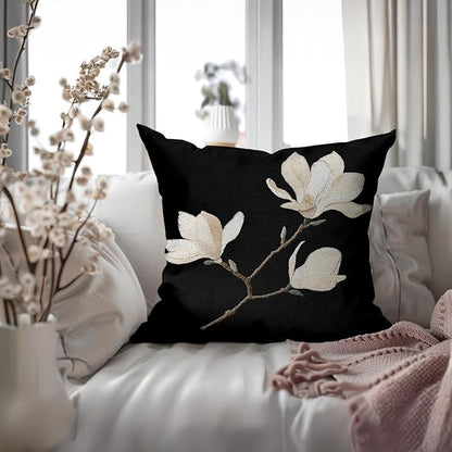 Vintage Floral Throw Pillow Covers, Vintage Flower Pattern Double Sided Cushion Cover, Indoor and Outdoor Home Art Decor Pillowcase for Sofa or Bedroom Decor 18x18inches (Black&White, 18x18inches)