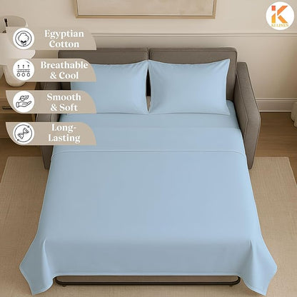 Sleeper Sofa Bed Sheet Set - Queen Size 4 PC's Sheet Set Sofa Bed Sheets - 100% Cotton 400 Thread Count Sofa Sheets - Sleeper Sofa Sheets - Fits Mattresses Up to 6" Drop - Light Blue