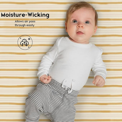 Yoofoss Pack and Play Sheets Fitted, Mini Crib Sheets 2-Pack for Pack N Play Mattress, Stretchy Playard Sheet, Soft and Breathable (Brown+Stripe)