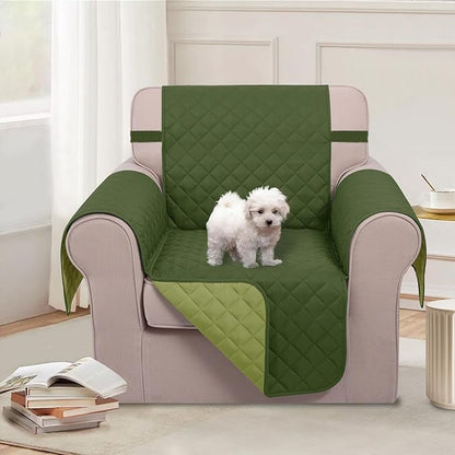U-NICE HOME Recliner Chair Covers Reversible Chair Cover Pet Covers for Dogs with Elastic Straps Water Resistant Diamond Quilted (23''Recliner Small, Huntergreen/Sage)