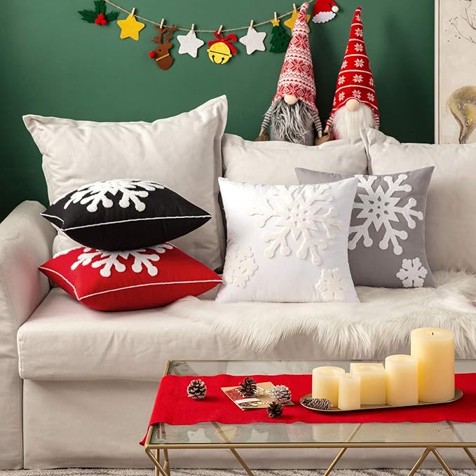 MIULEE Pack of 2 Christmas Decorative Snowflake Throw Pillow Covers Canvas Embroidery Winter Cushion Cases Holiday Decor Soft Pillowcases for Winter Couch Sofa Bedroom Car（Black, 18x18in）