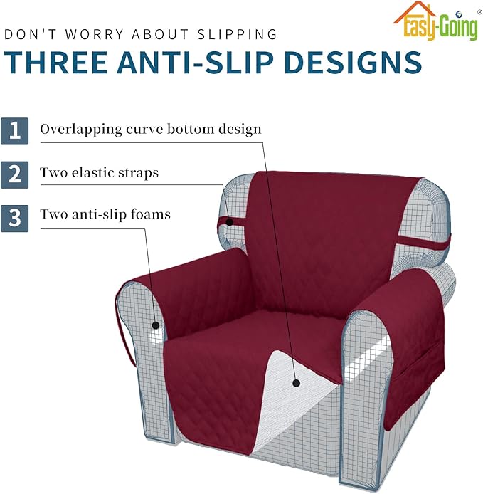 Easy-Going Sofa Slipcover Waterproof Couch Cover for 3 Cushion Couch Sofa Cover Furniture Protector Cover Pets Covers Washable Non-Slip Fabric Pets Kids Children Dog Cat (Sofa, Wine)