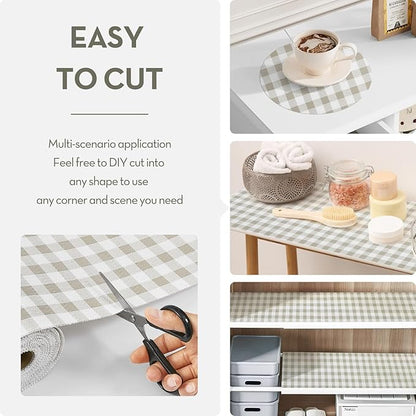 Drawer Shelf Liner for Kitchen Cabinet Liner Non-Adhesive Non-Slip Shelf Thick Strong Grip Waterproof Contact Paper Easy to Clean for Shelves,Green Plaid,17.5IN X 10FT