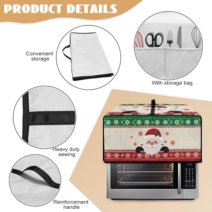 Christmas Countertop Convection Oven Cover Decorative Air Fryer Toaster Oven Dust Cover for Winter Holiday Home Kitchen Indoor Decor, S, Santa Claus Snowflake Red Green Beige