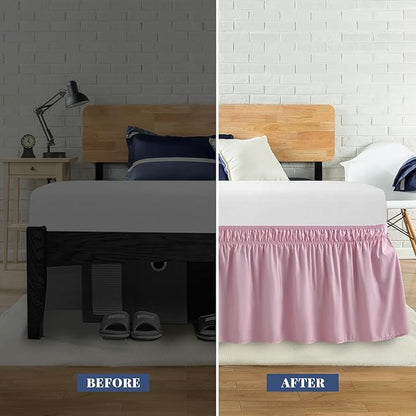 Queen Bed Skirt, Elastic Wrap Around Bed Skirt Queen Size, Bed Skirts for Adjustable Bed, Easy Fit with 14" Drop Length Tailored Drop Dust Ruffle (Pink)