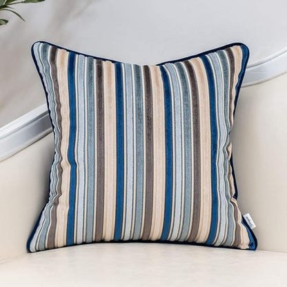 Yangest Blue Striped Throw Pillow Cover Multicolor Velvet Cushion Cover Modern Bohemian Pillowcase for Sofa Couch Bedroom Living Room Home Christmas Decoration,16x16 Inch