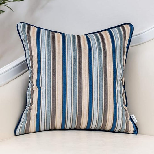 Yangest Blue Striped Throw Pillow Cover Multicolor Velvet Cushion Cover Modern Bohemian Pillowcase for Sofa Couch Bedroom Living Room Home Christmas Decoration,20x20 Inch