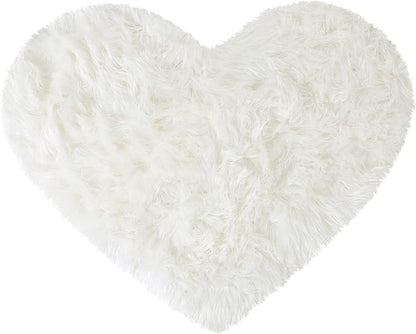 uxcell Heart Shaped Rugs for Bedroom,Small Aesthetic Carpet Girls,Cute Shaggy Floor Mirror Mat,Pastel Furry Throw Rug 2.3ftx3ft, Snow White