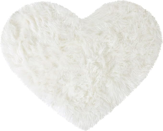 uxcell Heart Shaped Rugs for Bedroom,Small Aesthetic Carpet Girls,Cute Shaggy Floor Mirror Mat,Pastel Furry Throw Rug 2.3ftx3ft, Snow White