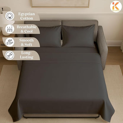 Sleeper Sofa Bed Sheet Set - Queen Size 4 PC's Sheet Set Sofa Bed Sheets - 100% Cotton 400 Thread Count Sofa Sheets - Sleeper Sofa Sheets - Fits Mattresses Up to 6" Drop - Dark Grey