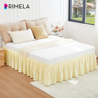 RIMELA Bed Skirt Queen Size 14 Inch Drop, Wrap Around Elastic Bedskirt Solid Microfiber Luxury Hotel Quality Fabric, Easy to Install Machine Washable Wrinkle & Fade Resistant, Light Yellow