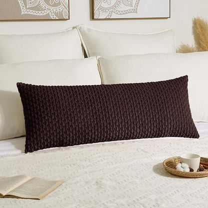 Kevin Textile 20x54 Inch Long Body Lumbar 1 Pack Boho Decorative Throw Pillow Cover Soft Striped Corduroy Rectangle Cushion Case Farmhouse Accent for Living Room Couch Sofa Bed, Coffee