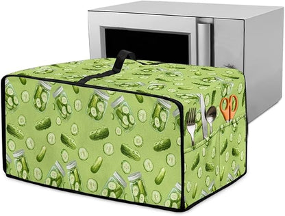 Toaster Oven Dust Cover with Storage Pockets, Dust-Proof Kitchen Appliance Protector for Small Appliances Convection Ovens, S, 14.5 x 18.5 x 9 Inches, Cucumber Print Green