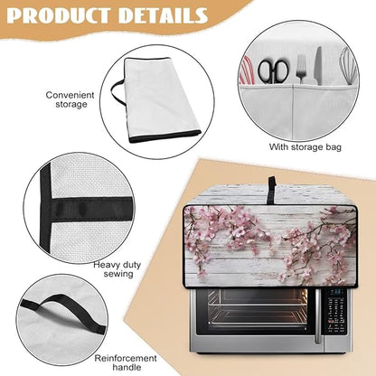 Air Fryer Toaster Oven Dust Cover Countertop Microwave Dust Cover Protector, Compatible with Convection Oven, S, 14.5 x 18.5 x 9 Inches, Peach Blossom White Wood Grain