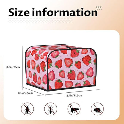 Pink Strawberry Kawaii Fruit 4 Slice Toaster Cover, Waterproof Toaster Dust Cover Bread Maker Protective Cover For Small Kitchen Appliance Dining Room Table Home Decor Gifts