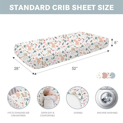 Bimocosy Crib Sheets 4 Pack, Baby Crib Sheets Fitted for Boys and Girls Breathable & Snug Fit, Soft Toddler Bed Sheets for Standard Crib Mattress Nursery Daycare Essentials, Forest Friends