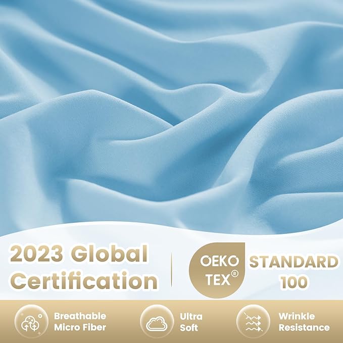 Holtel Luxury Twin Sheet Set - 3 Piece Soft Microfiber Sheets for Twin Size Bed, 16" Deep Pocket Easy Care Wrinkle Free Cooling Bedding Sheet and Pillowcase Set, Sky Blue
