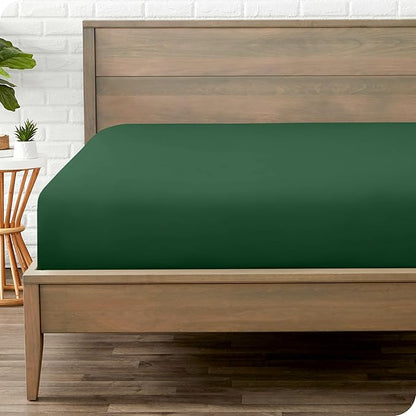 Bare Home Fitted Bottom Sheet Twin Size - Premium 1800 Microfiber - Ultra-Soft Hotel Luxury - Deep Pocket - Durable and Long Lasting - Fitted Sheet (Twin, Forest Green)