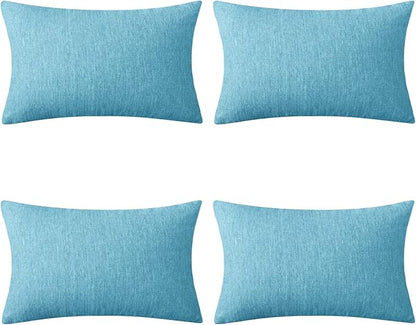 Deconovo Decorative Throw Pillow Covers - Set of 4 Soft Linen Cushion Covers, 12x20 Inch, Green & Machine Washable Pillowcases for Sofa, Bedroom, Living Room Décor, Coral Green,COVERS ONLY, No Inserts