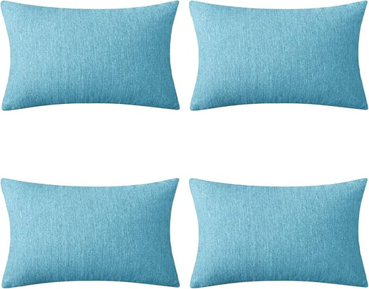 Deconovo Decorative Throw Pillow Covers - Set of 4 Soft Linen Cushion Covers, 12x20 Inch, Green & Machine Washable Pillowcases for Sofa, Bedroom, Living Room Décor, Coral Green,COVERS ONLY, No Inserts