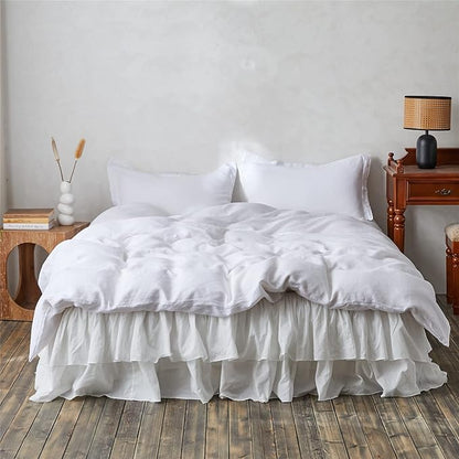 BISELINA White Ruffled Bed Skirt 22-Inch Tailored Drop Cotton Voile Dust Ruffle Soft Cozy Elegant Luxurious Bedding (22" Queen, White)