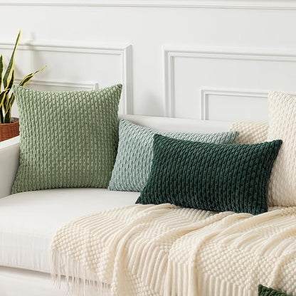 Kevin Textile 12x24 Inch Pillow Cover 1 Pack Boho Christmas Decorative Soft Striped Corduroy Lumbar Farmhouse Color Accent Rectangle Cushion Case for Living Room Couch Sofa Bed, Army Green