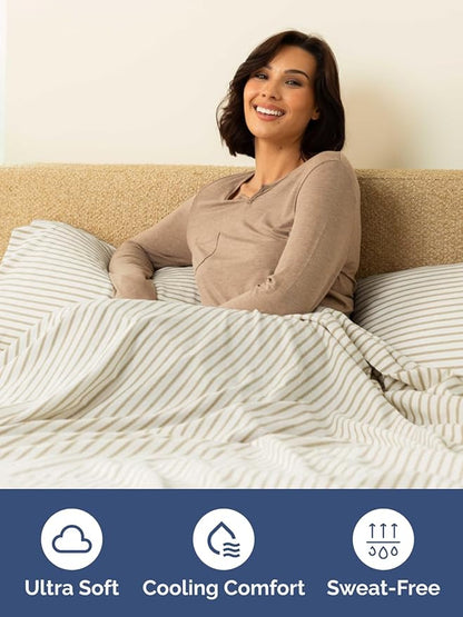 Extra Deep King Fitted Sheet - Hotel Luxury Single Fitted Sheet Only - Easily Fits 18 inch to 24 inch Mattress - Ultra Soft, Wrinkle Free with Extra Deep Pockets - Breathable & Comfy - Beige Stripes