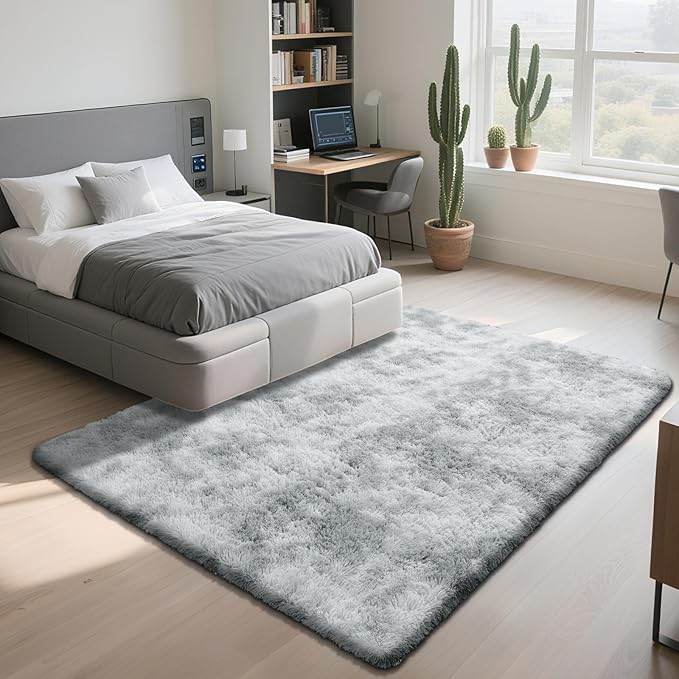 Fluffy Rug Shaggy Area Rug, Mottling Grey 8x10 Area Rugs for Living Room, Large Shag Area Rugs for Bedroom Kids Room Home Decor, Upgrade Anti-Skid Rectangular Fuzzy Rugs