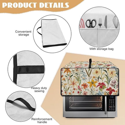 Toaster Oven Cover with Pockets, Washable Smart Oven Dust Cover Protective Kitchen Appliances Decor and Accessories, S, 14.5" x 18.5" x 9", Floral Pattern