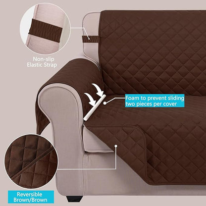 U-NICE HOME Recliner Chair Covers Reversible Chair Cover Pet Covers for Dogs with Elastic Straps Water Resistant Diamond Quilted (23''Recliner Small, Brown/Brown)