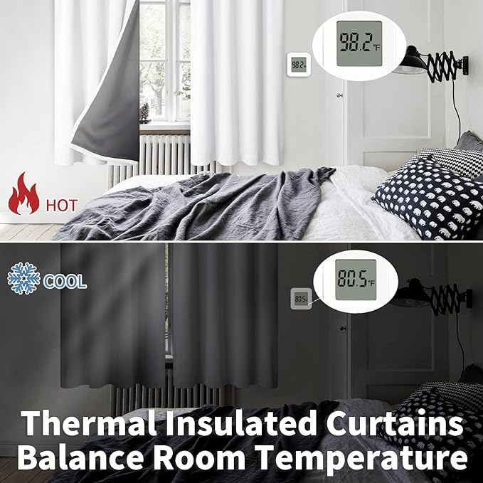 BGment White Blackout Curtains for Bedroom 63 Inch Length 2 Panels Set, Full Room Darkening Thermal Insulated Soundproof Window Curtain Drapes with Rod Pocket, Each Panel 38 Inch Wide, Pure White