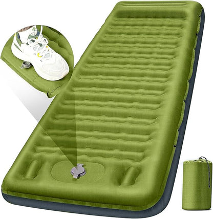Camping Sleeping Pad, Extra Thick 5 Inch Camping Mat with Pillow, Built-in Foot Pump Inflatable Sleeping Pads Compact for Camping Backpacking Hiking Traveling Tent as Camping Essentials（Yellow）