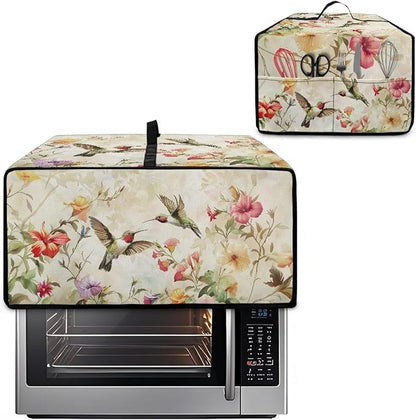 Convection Toaster Oven Cover Decorative Dustproof Convection Microwave Oven Cover with Storage Pockets for Kitchen Countertop, M, 16.5 x 20.5 x 10 Inches, Retro Hummingbird Floral