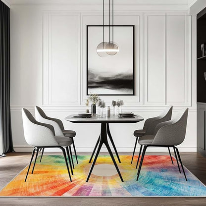 6x9 Colorful Area Rug Boho Sun Purple Red Orange Yellow Blue Green Rug Non Slip Low Pile Large Carpet for Home Kitchen Living Room Bedroom Dining Room Office