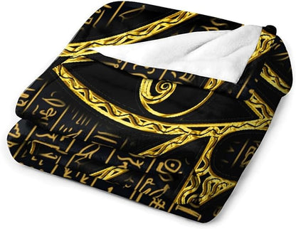 Ancient Egyptian Blanket, Egyptian Eye of Horus Ancient Culture Golden Egyptian Hieroglyphs Alphabet Print Blankets for Couch Sofa Bed Boys Mens, 50"x60"