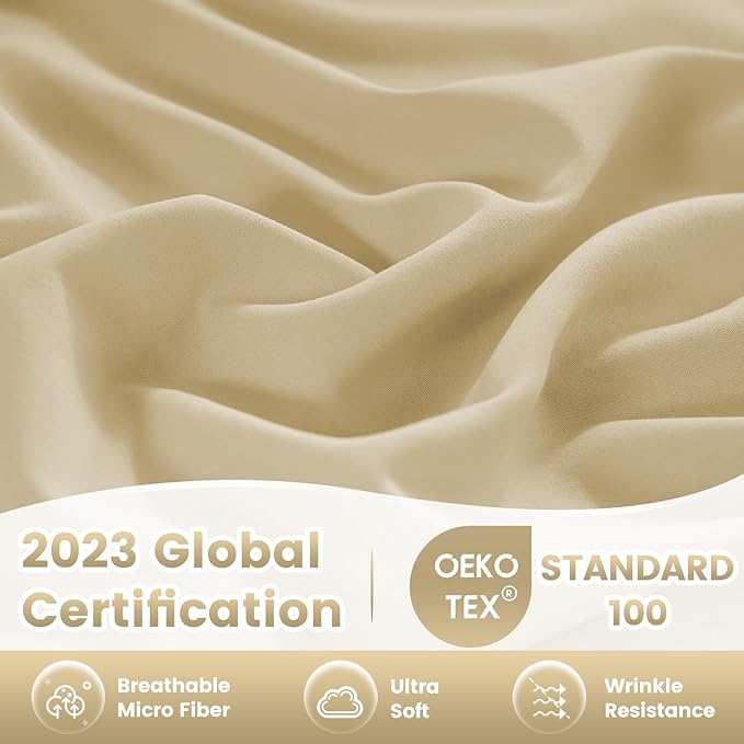 Silky Soft Twin XL Sheet Set - Luxury 3 Piece Breathable Cooling Microfiber Sheets, 16" Deep Pocket Easy Care Wrinkle Free Bedding Sheet and Pillowcase Set, Beige