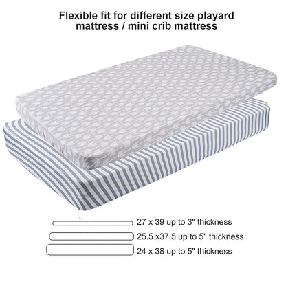 Onacosht Pack n Play Sheets 3 Pack for Baby Unisex, Stretchy Jersey Knitted Portable Mini Crib Sheets Playard Mattress Cover for Baby Boys and Girls, Clouds Stripes and Arrow Printing