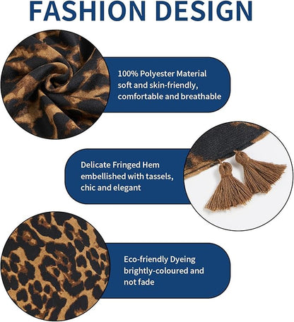 Scarf for Women Lightweight Soft Floral Leopard Printed Scarves Fall Winter Fashion Shawl Wrap with Fringe