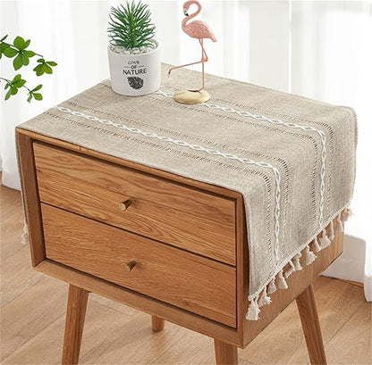 Simple Bedside Table Tassel Cover Cloth, Nightstand Coffee Table Cover Suitable for Bedside Table TV Microwave Washing Machine Refrigerator Dust Cover (Coffee, 15.7 * 35.4 inches)