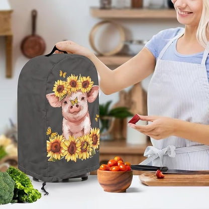 Pig Sunflower Pattern Blender Dust Cover, Drawstring Stand Mixer or Coffee Maker Appliance Covers, Anti Fingerprint Dust Proof Stain Resistant Blender Covers for Home Kitchen Decor
