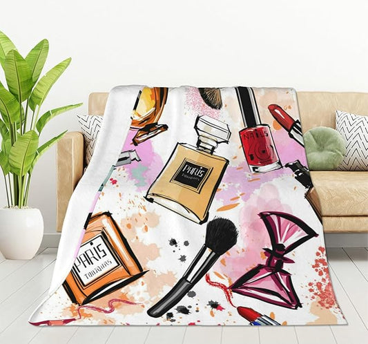 HGOD DESIGNS Women Cosmetics Perfume Lipstick Series Fleece Bed Blanket Throw Blanket Lightweight Cozy Plush Blanket for Bedroom Living Rooms Sofa Couch 50"x60"