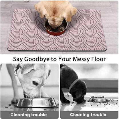 Dog Food Mat for Floors, Absorbent and Quick-Drying Pet Cat Food Mat,Anti-Fouling and Easy-to-Clean Pet Feeding Mat,Dog Bowl Mats for Messy Drinking Water Bowls.17x27inch Boho Style