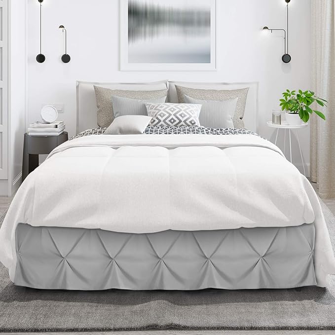 Nestl Light Grey Bed Skirt Full Size, Pinch Pleat Full Bed Skirt, 14" Inch Drop Full Bedskirt, Hotel Quality Light Grey Bed Skirts, Premium Microfiber Bedskirt for Full Bed, Light Grey Full Bed Skirt