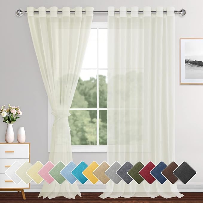 XWZO Sheer Curtains for Bedroom, Light Filtering & Breathable Extra Wide Grommet Voile Window Curtains for Living Room, Home Decor with Tiebacks, Cream, Set of 2 Panels, 70 x 95 Inches Long